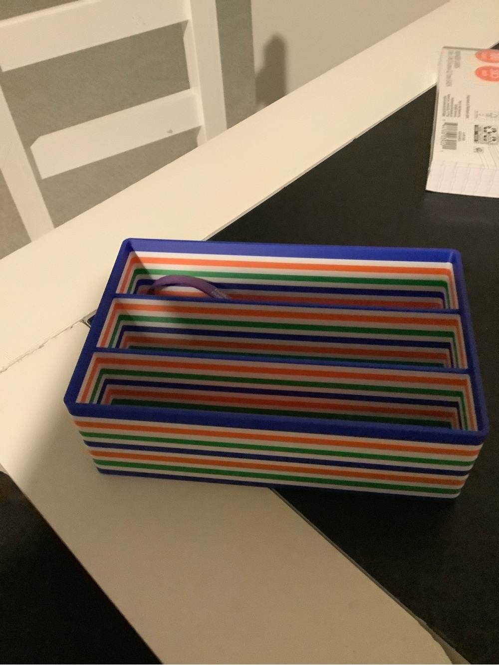 Striped Nested Plastic Storage Trays in Blue, Green, Orange, White